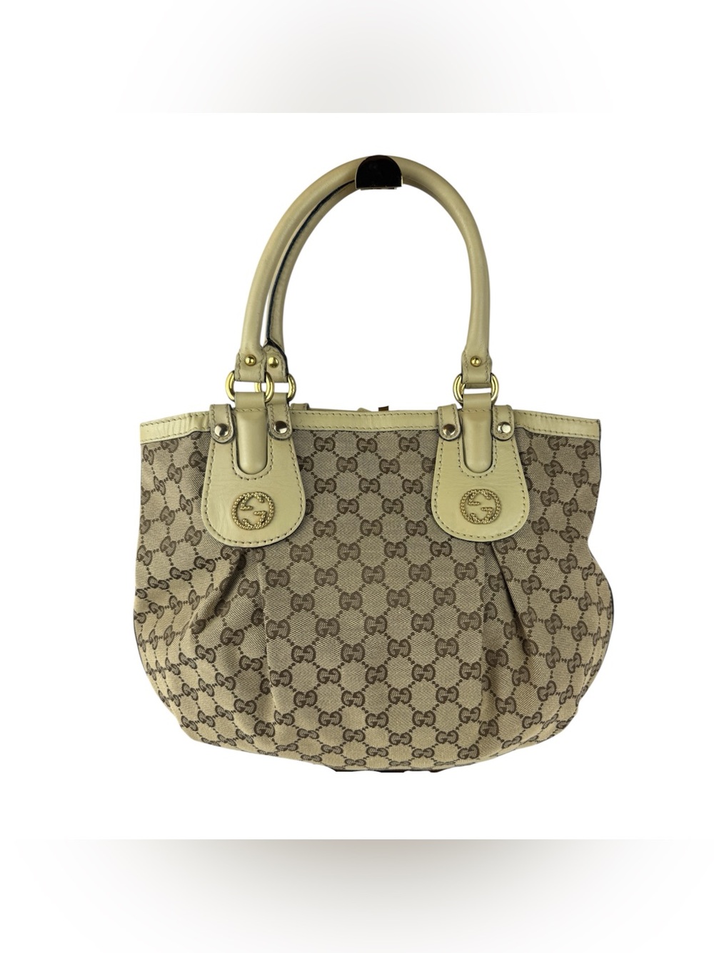 Gucci Beige GG Canvas Shoulder Bag with Leather Trim